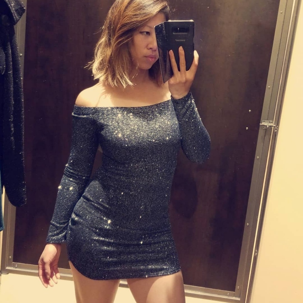 Windsor Sparkly Off Shoulder Black Dress Small